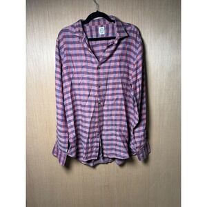 Bolzonella Italy Linen Button Up Shirt Mens XL Plaid Long Sleeve Casual